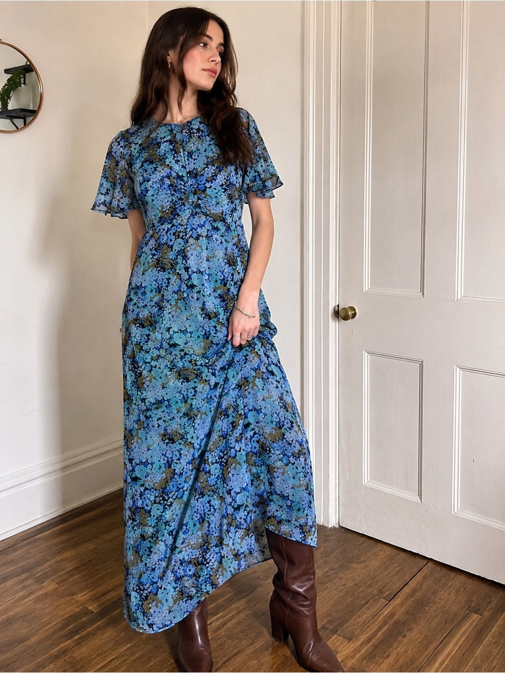 ASOS Design Blue Floral Chiffon Maxi Dress